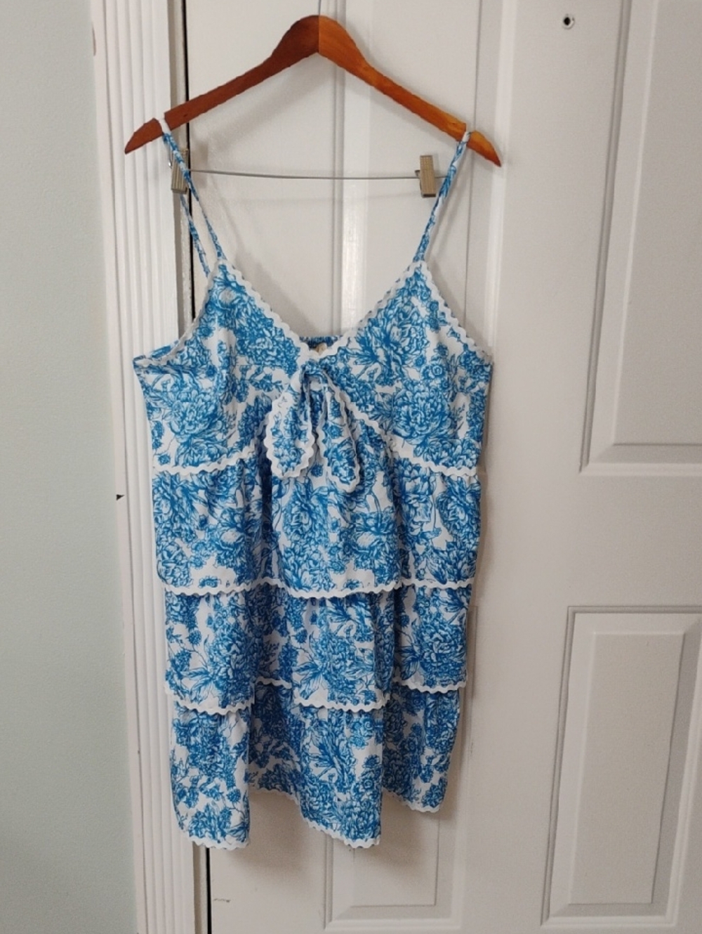 Simply Southern Blue Floral Lace-Trim with Front Tie Dress